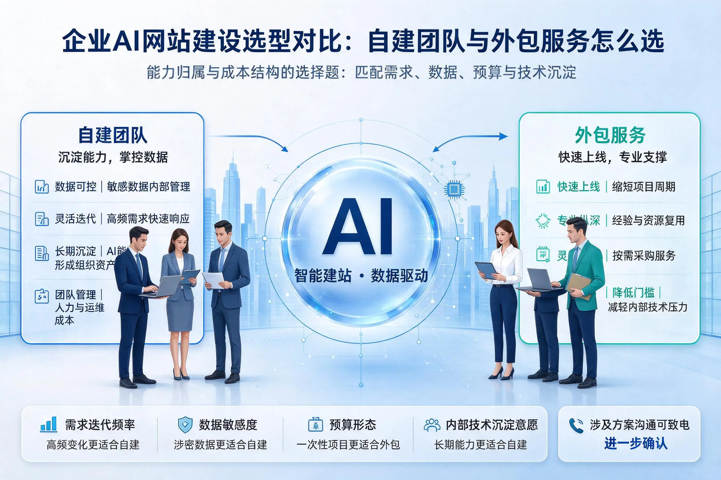 益阳企业AI网站建设选型对比：自建团队与外包服务怎么选